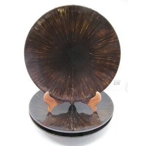 Z Gallerie Coffee Dark Brown Set Of Three  11 1/2" Embossed Lines Dinner Plates